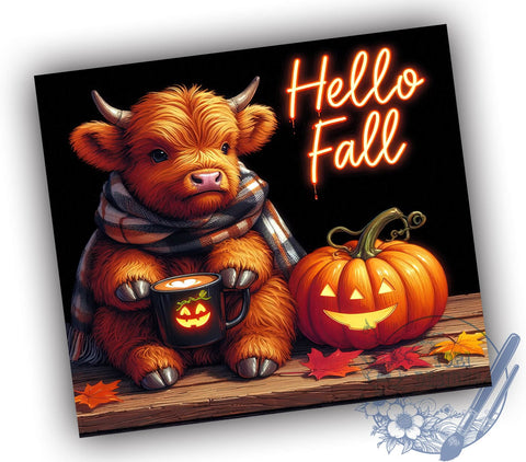 Highland Cow Fall 20oz Skinny Tumbler, Hello Fall Tumbler Png, Straight & Tapered Tumbler Wrap, Instant Digital Download Sublimation ToriDesigns 
