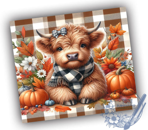 Highland Cow Fall 20oz Skinny Tumbler PNG, Highland Cow Tumbler Sublimation Wrap, Straight & Tapered Tumbler Wrap, Instant Digital Download Sublimation ToriDesigns 