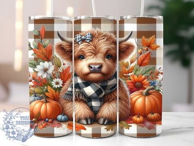 Highland Cow Fall 20oz Skinny Tumbler PNG, Highland Cow Tumbler Sublimation Wrap, Straight & Tapered Tumbler Wrap, Instant Digital Download Sublimation ToriDesigns 
