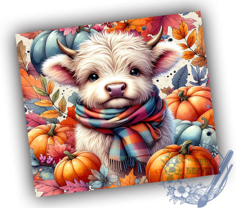 Highland Cow Fall 20oz Skinny Tumbler PNG, Highland Cow Tumbler Sublimation Wrap, Straight & Tapered Tumbler Wrap, Instant Digital Download Sublimation ToriDesigns 