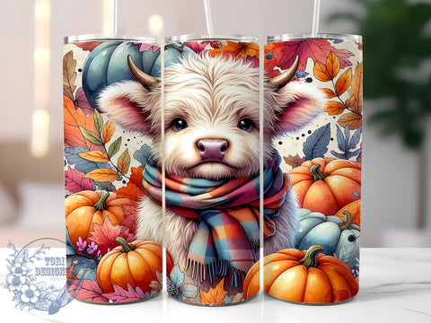 Highland Cow Fall 20oz Skinny Tumbler PNG, Highland Cow Tumbler Sublimation Wrap, Straight & Tapered Tumbler Wrap, Instant Digital Download Sublimation ToriDesigns 