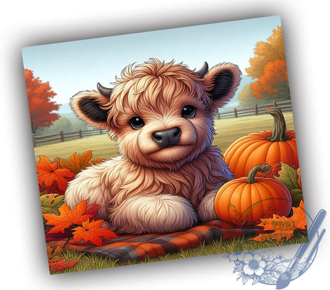 Highland Cow Fall 20oz Skinny Tumbler PNG, Thanksgiving Cow Lover Tumbler Sublimation Wrap, Straight & Tapered Tumbler Wrap, Instant Digital Download Sublimation ToriDesigns 