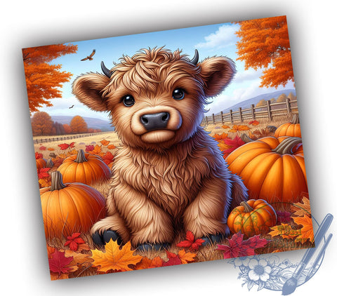 Highland Cow Fall 20oz Skinny Tumbler PNG, Thanksgiving Cow Lover Tumbler Sublimation Wrap, Straight & Tapered Tumbler Wrap, Instant Digital Download Sublimation ToriDesigns 