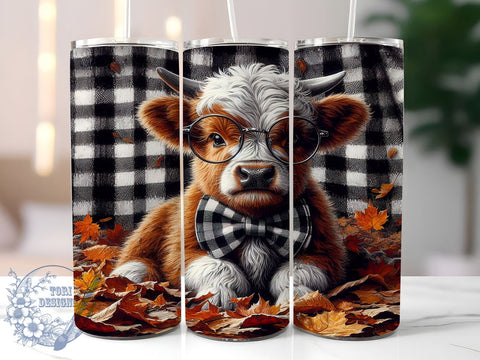 Highland Cow Fall 20oz Skinny Tumbler PNG, Thanksgiving Cow Lover Tumbler Sublimation Wrap, Straight & Tapered Tumbler Wrap, Instant Digital Download Sublimation ToriDesigns 