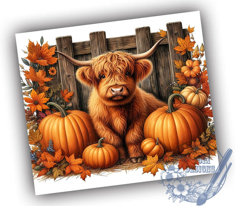 Highland Cow Fall 20oz Skinny Tumbler, Western Cow Tumbler Png, Straight & Tapered Tumbler Wrap, Instant Digital Download Sublimation ToriDesigns 