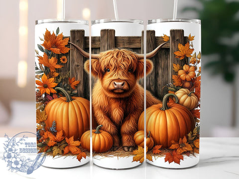 Highland Cow Fall 20oz Skinny Tumbler, Western Cow Tumbler Png, Straight & Tapered Tumbler Wrap, Instant Digital Download Sublimation ToriDesigns 