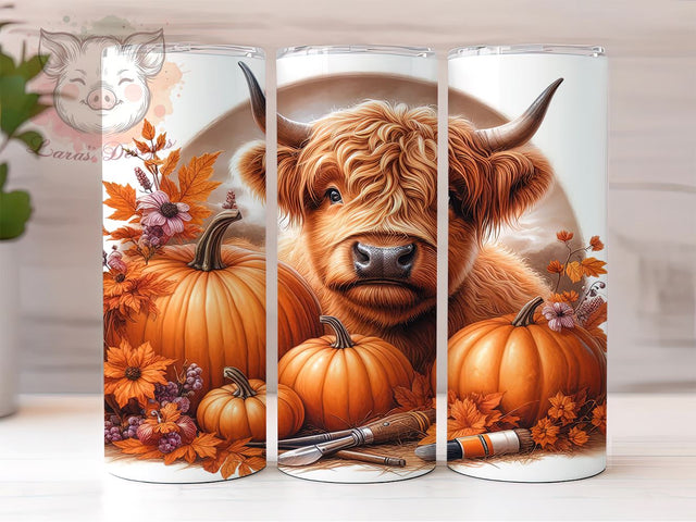 Highland Cow Fall 20oz Tumbler Png, Straight & Tapered Tumbler Png, Western Cow Tumbler Png, Digital Download PNG Sublimation Lara' s Designs 