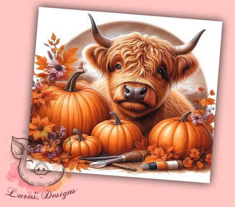 Highland Cow Fall 20oz Tumbler Png, Straight & Tapered Tumbler Png, Western Cow Tumbler Png, Digital Download PNG Sublimation Lara' s Designs 
