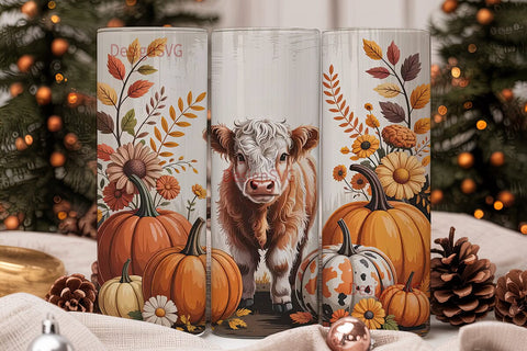 Highland Cow Fall 20oz Tumbler Sublimation DesignSVG 