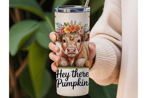 Highland Cow Fall 20oz Tumbler Sublimation DesignSVG 