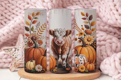 Highland Cow Fall 20oz Tumbler Sublimation DesignSVG 