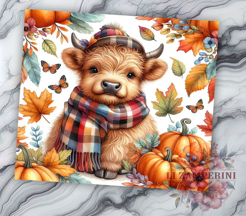 Highland Cow Fall 20oz Tumbler Wrap PNG, Fall Vibes Tumbler PNG Sublimation Design, Straight & Tapered Tumbler Wrap, Instant Digital Download Sublimation Li Zamperini 