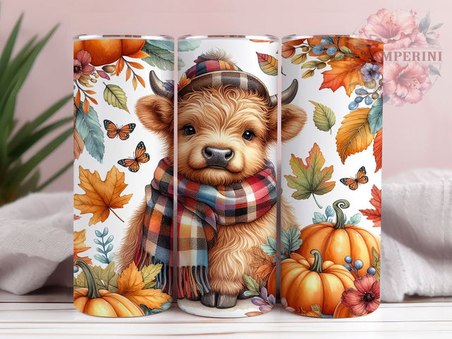 Highland Cow Fall 20oz Tumbler Wrap PNG, Fall Vibes Tumbler PNG Sublimation Design, Straight & Tapered Tumbler Wrap, Instant Digital Download Sublimation Li Zamperini 