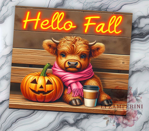 Highland Cow Fall 20oz Tumbler Wrap PNG, Hello Fall Tumbler Png, Straight & Tapered Tumbler Wrap, Instant Digital Download Sublimation Li Zamperini 