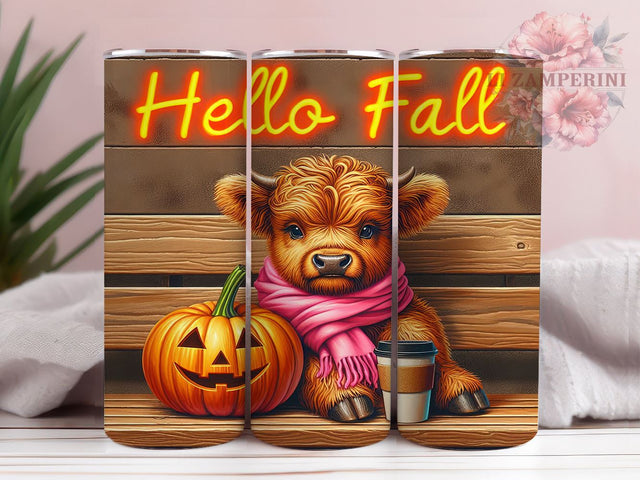 Highland Cow Fall 20oz Tumbler Wrap PNG, Hello Fall Tumbler Png, Straight & Tapered Tumbler Wrap, Instant Digital Download Sublimation Li Zamperini 