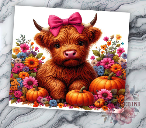 Highland Cow Fall 20oz Tumbler Wrap PNG, Highland Cow Tumbler Png, Straight & Tapered Tumbler Wrap, Instant Digital Download Sublimation Li Zamperini 