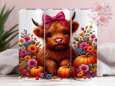 Highland Cow Fall 20oz Tumbler Wrap PNG, Highland Cow Tumbler Png, Straight & Tapered Tumbler Wrap, Instant Digital Download Sublimation Li Zamperini 