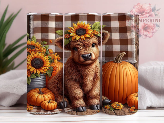 Highland Cow Fall 20oz Tumbler Wrap PNG, Sunflowers and Pumpkins Tumbler PNG Sublimation Design, Straight & Tapered Tumbler Wrap, Instant Digital Download Sublimation Li Zamperini 