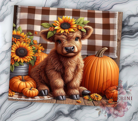 Highland Cow Fall 20oz Tumbler Wrap PNG, Sunflowers and Pumpkins Tumbler PNG Sublimation Design, Straight & Tapered Tumbler Wrap, Instant Digital Download Sublimation Li Zamperini 
