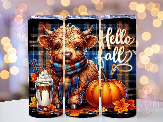 Highland Cow Fall 20oz Tumbler Wrap Sublimation Design, Straight Tapered Tumbler Wrap, Hello Fall Tumbler Png, Instant Digital Download Sublimation SvggirlplusArt 