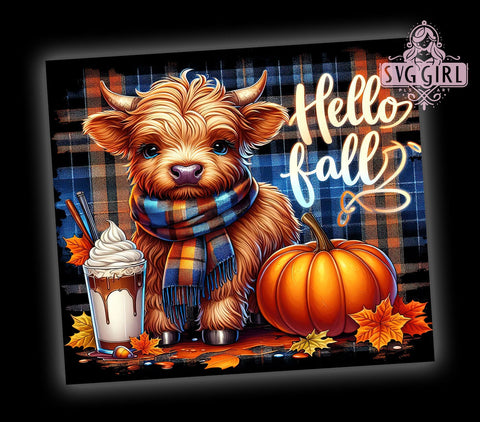 Highland Cow Fall 20oz Tumbler Wrap Sublimation Design, Straight Tapered Tumbler Wrap, Hello Fall Tumbler Png, Instant Digital Download Sublimation SvggirlplusArt 