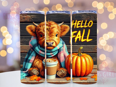 Highland Cow Fall 20oz Tumbler Wrap Sublimation Design, Straight Tapered Tumbler Wrap, Hello Fall Tumbler Png, Instant Digital Download Sublimation SvggirlplusArt 