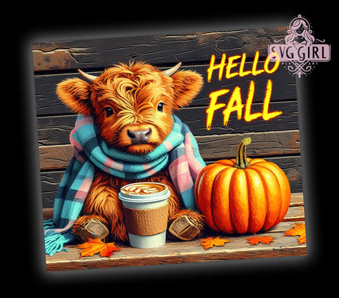 Highland Cow Fall 20oz Tumbler Wrap Sublimation Design, Straight Tapered Tumbler Wrap, Hello Fall Tumbler Png, Instant Digital Download Sublimation SvggirlplusArt 