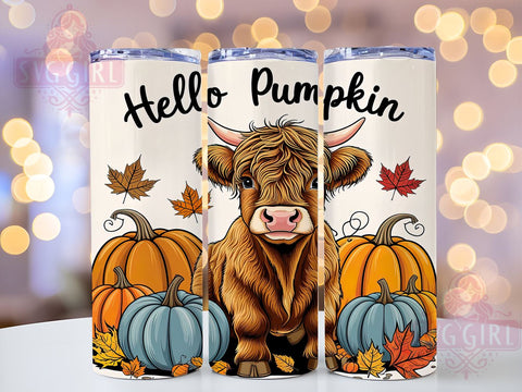 Highland Cow Fall 20oz Tumbler Wrap Sublimation Design, Straight Tapered Tumbler Wrap, Hello Pumpkin Tumbler Png, Instant Digital Download Sublimation SvggirlplusArt 