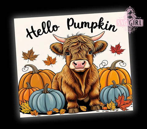 Highland Cow Fall 20oz Tumbler Wrap Sublimation Design, Straight Tapered Tumbler Wrap, Hello Pumpkin Tumbler Png, Instant Digital Download Sublimation SvggirlplusArt 