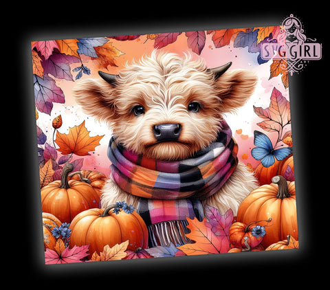 Highland Cow Fall 20oz Tumbler Wrap Sublimation Design, Straight Tapered Tumbler Wrap, Highland Cow Tumbler Png, Instant Digital Download Sublimation SvggirlplusArt 