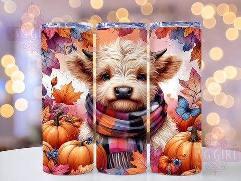 Highland Cow Fall 20oz Tumbler Wrap Sublimation Design, Straight Tapered Tumbler Wrap, Highland Cow Tumbler Png, Instant Digital Download Sublimation SvggirlplusArt 