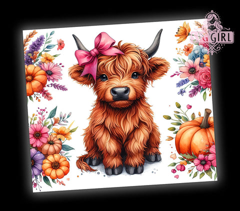 Highland Cow Fall 20oz Tumbler Wrap Sublimation Design, Straight Tapered Tumbler Wrap, Highland Cow Tumbler Png, Instant Digital Download Sublimation SvggirlplusArt 