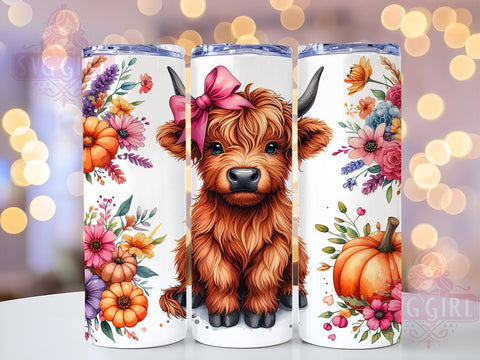 Highland Cow Fall 20oz Tumbler Wrap Sublimation Design, Straight Tapered Tumbler Wrap, Highland Cow Tumbler Png, Instant Digital Download Sublimation SvggirlplusArt 