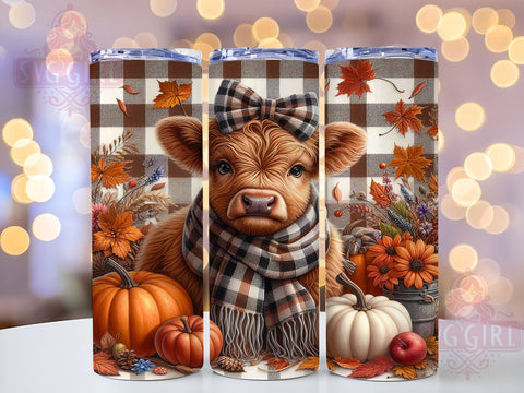 Highland Cow Fall 20oz Tumbler Wrap Sublimation Design, Straight Tapered Tumbler Wrap, Highland Cow Tumbler Png, Instant Digital Download Sublimation SvggirlplusArt 