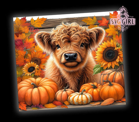 Highland Cow Fall 20oz Tumbler Wrap Sublimation Design, Straight Tapered Tumbler Wrap, Western Cow Tumbler Png, Instant Digital Download Sublimation SvggirlplusArt 