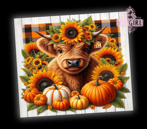 Highland Cow Fall 20oz Tumbler Wrap Sublimation Design, Straight Tapered Tumbler Wrap, Western Cow Tumbler Png, Instant Digital Download Sublimation SvggirlplusArt 