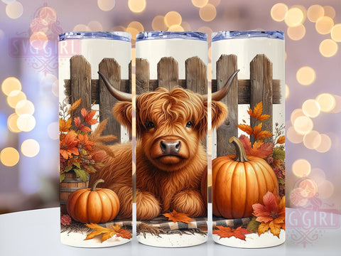 Highland Cow Fall 20oz Tumbler Wrap Sublimation Design, Straight Tapered Tumbler Wrap, Western Cow Tumbler Png, Instant Digital Download Sublimation SvggirlplusArt 