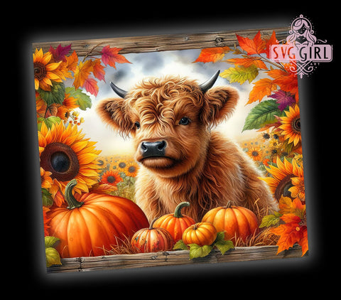 Highland Cow Fall 20oz Tumbler Wrap Sublimation Design, Straight Tapered Tumbler Wrap, Western Cow Tumbler Png, Instant Digital Download Sublimation SvggirlplusArt 