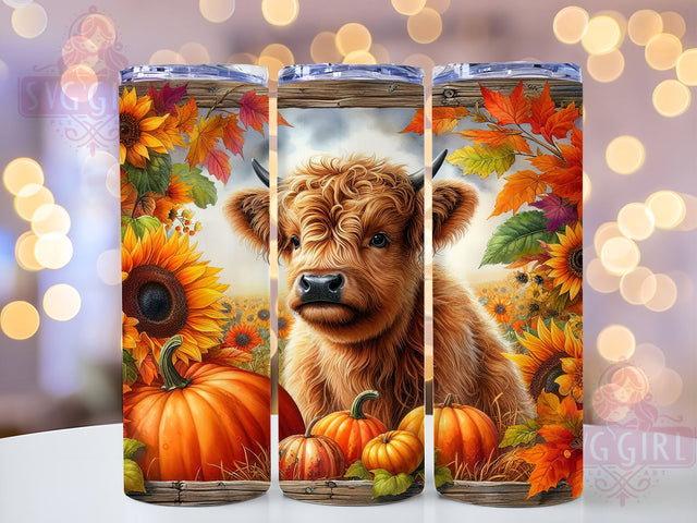 Highland Cow Fall 20oz Tumbler Wrap Sublimation Design, Straight Tapered Tumbler Wrap, Western Cow Tumbler Png, Instant Digital Download Sublimation SvggirlplusArt 