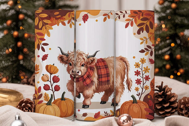 Highland Cow Fall 20oz Tumbler Wrap Sublimation DesignSVG 