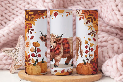 Highland Cow Fall 20oz Tumbler Wrap Sublimation DesignSVG 