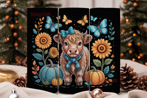 Highland Cow Fall 20oz Tumbler Wrap Sublimation DesignSVG 