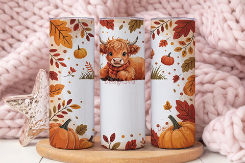 Highland Cow Fall 20oz Tumbler Wrap Sublimation DesignSVG 