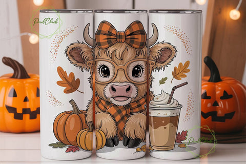Highland Cow Fall 20oz Tumbler Wrap Sublimation PixelChick 