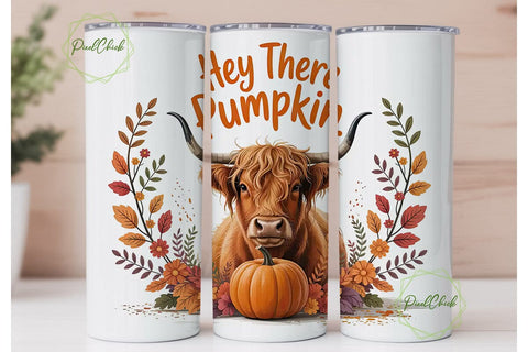 Highland Cow Fall 20oz Tumbler Wrap Sublimation PixelChick 