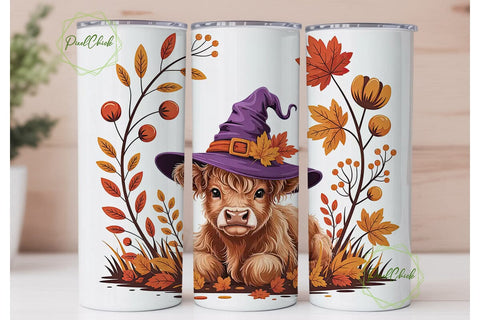 Highland Cow Fall 20oz Tumbler Wrap Sublimation PixelChick 