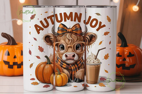 Highland Cow Fall 20oz Tumbler Wrap Sublimation PixelChick 