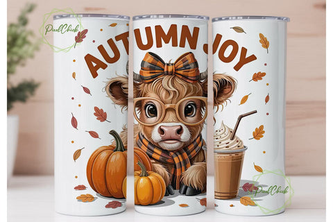 Highland Cow Fall 20oz Tumbler Wrap Sublimation PixelChick 