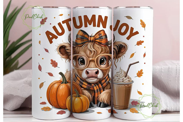 Highland Cow Fall 20oz Tumbler Wrap Sublimation PixelChick 