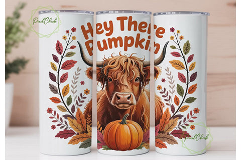 Highland Cow Fall 20oz Tumbler Wrap Sublimation PixelChick 